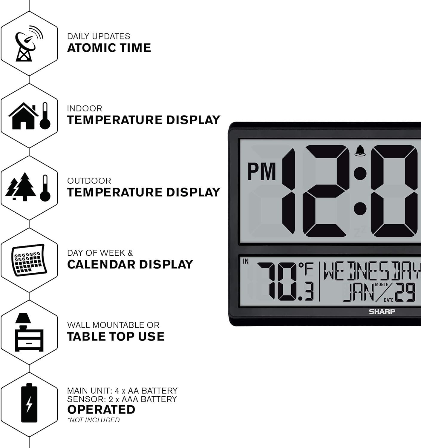 Battery-Powered Atomic Wall Clock - Indoor/Outdoor Temperature & Easy Setup