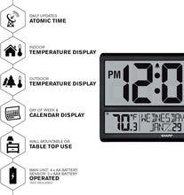 Load image into Gallery viewer, Battery-Powered Atomic Wall Clock - Indoor/Outdoor Temperature &amp; Easy Setup