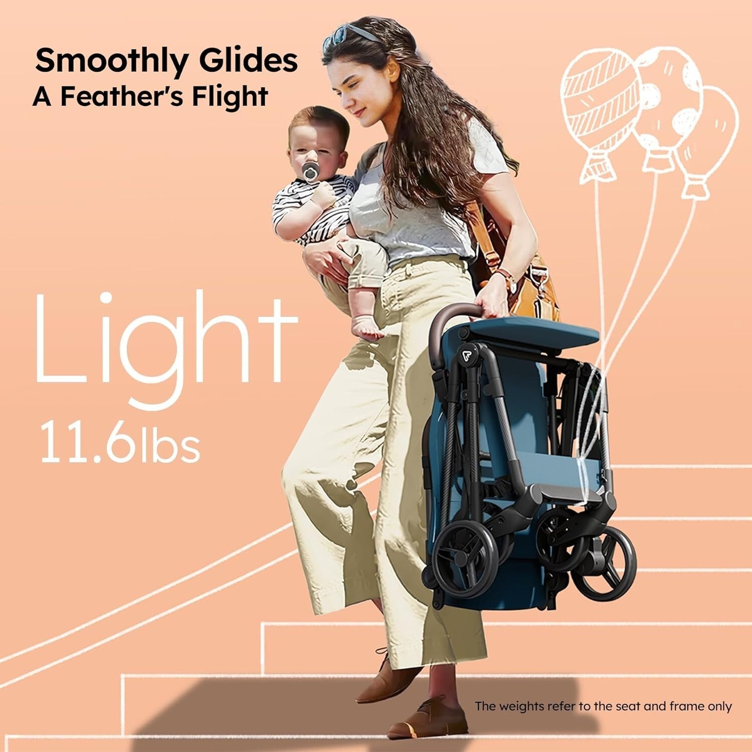 Compact One-Handed Folding Baby Stroller with Organizer – Airplane-Friendly