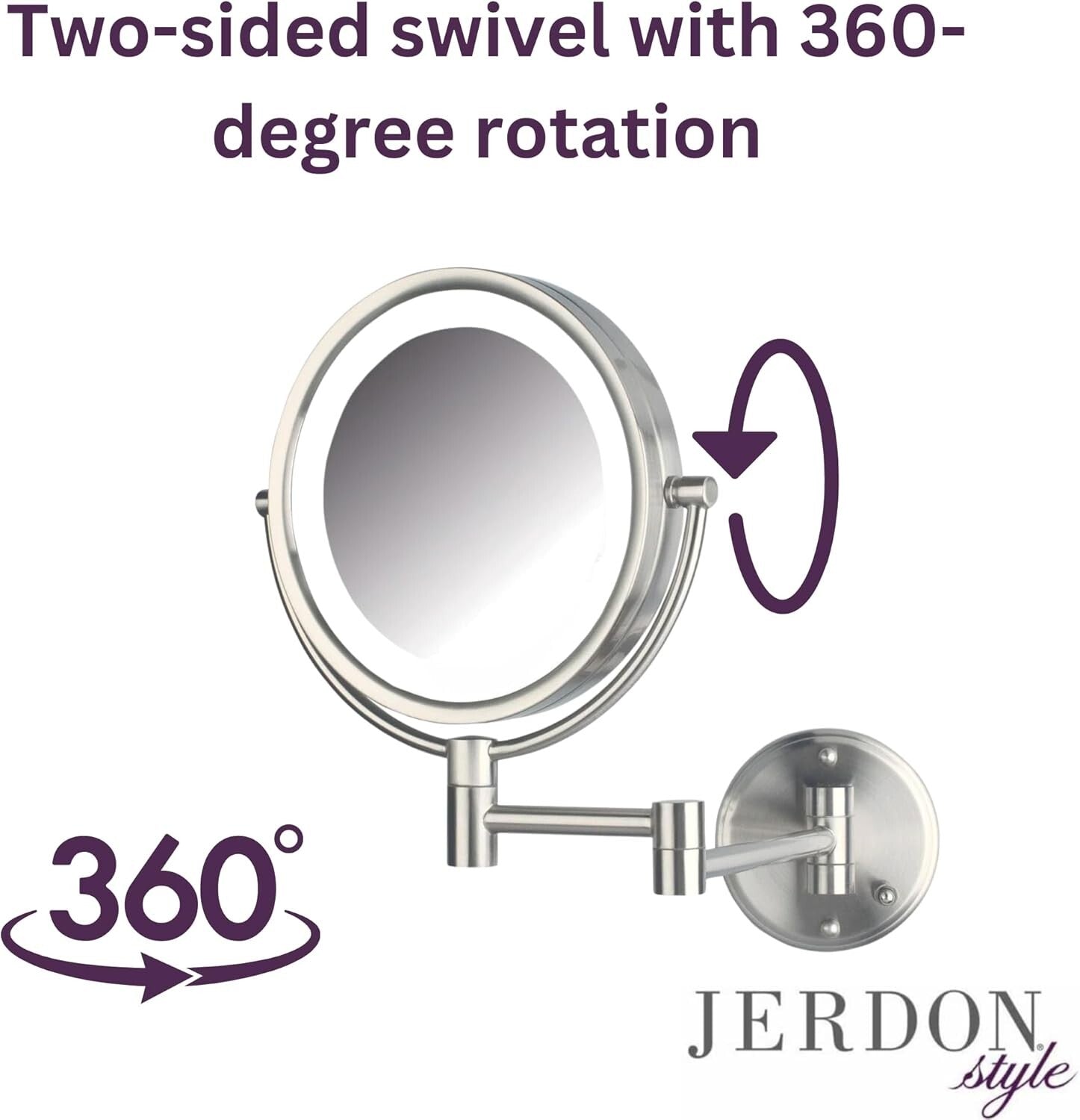 Luxury Wall-Mounted Makeup Mirror with Lights - 8X Magnification, Nickel Finish