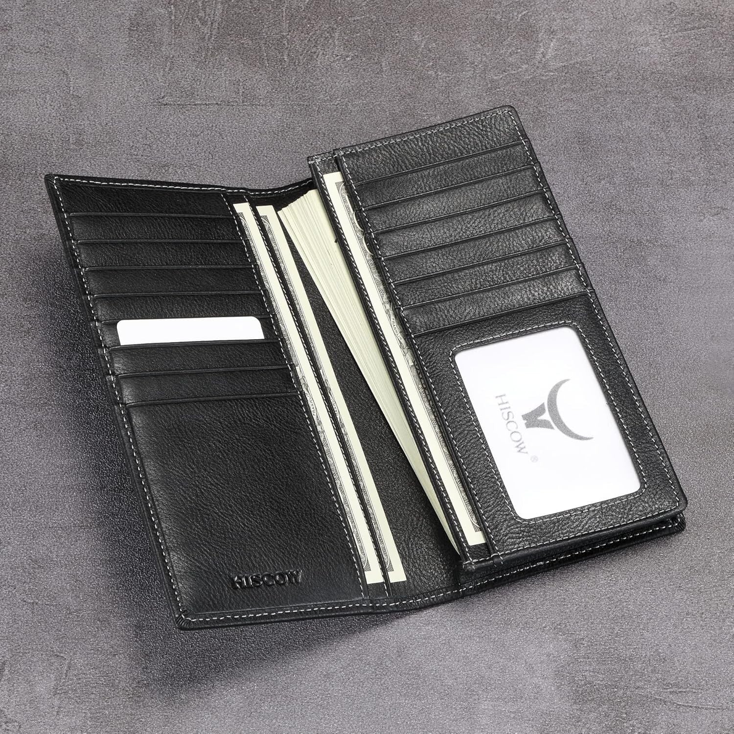 Elegant Vintage Black Calfskin Wallet - 15 Credit Card Slots & Cash Compartment