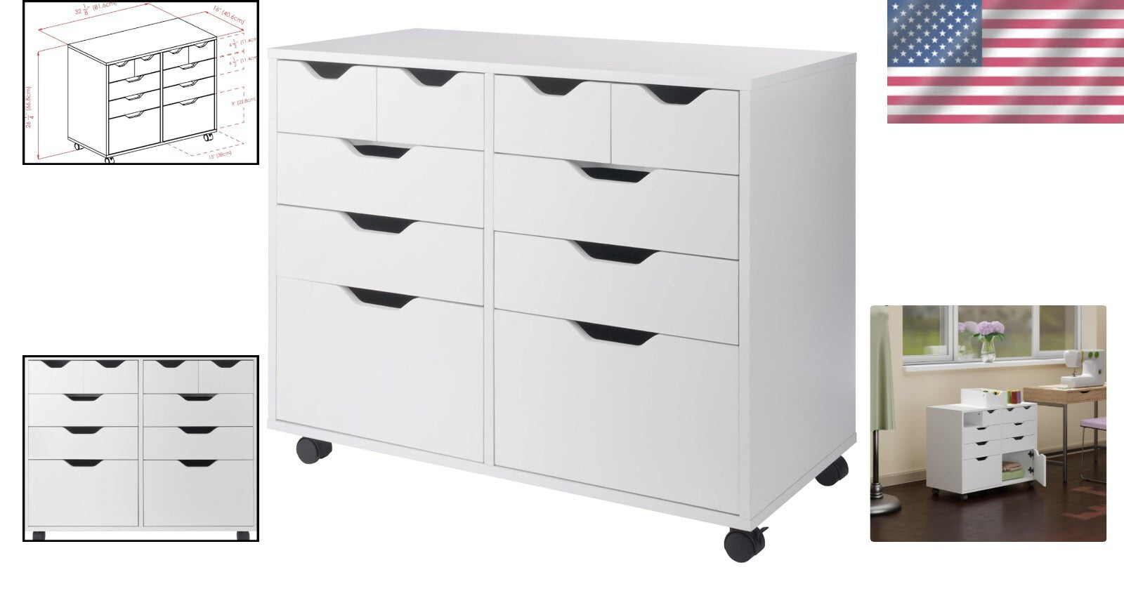 Halifax Mobile Storage Cabinet - 2 Doors, Easy-Glide Drawers, Modern Design