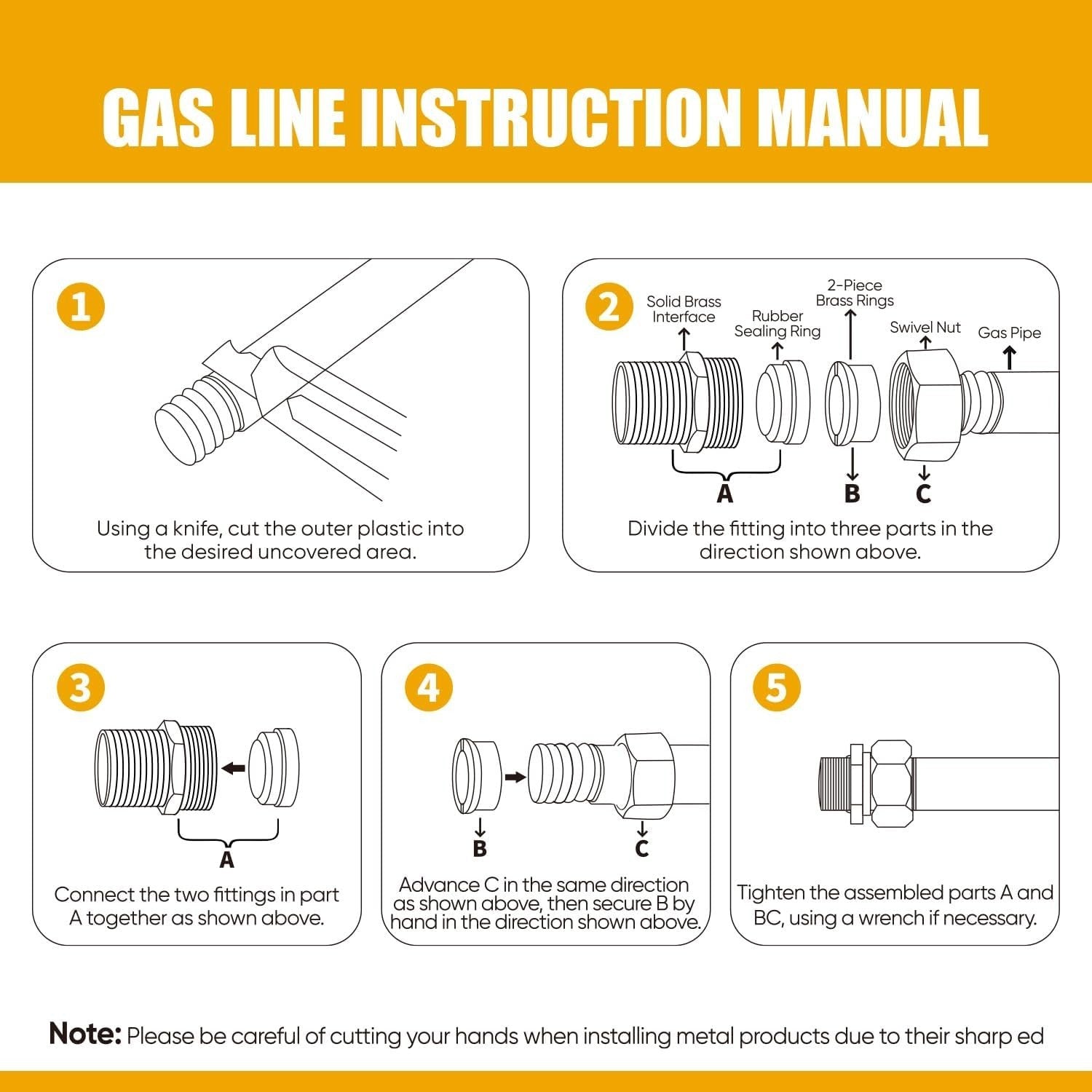 Durable 3/4 Inch CSST Gas Pipe Kit - UV-Resistant with Brass Adapter Fittings