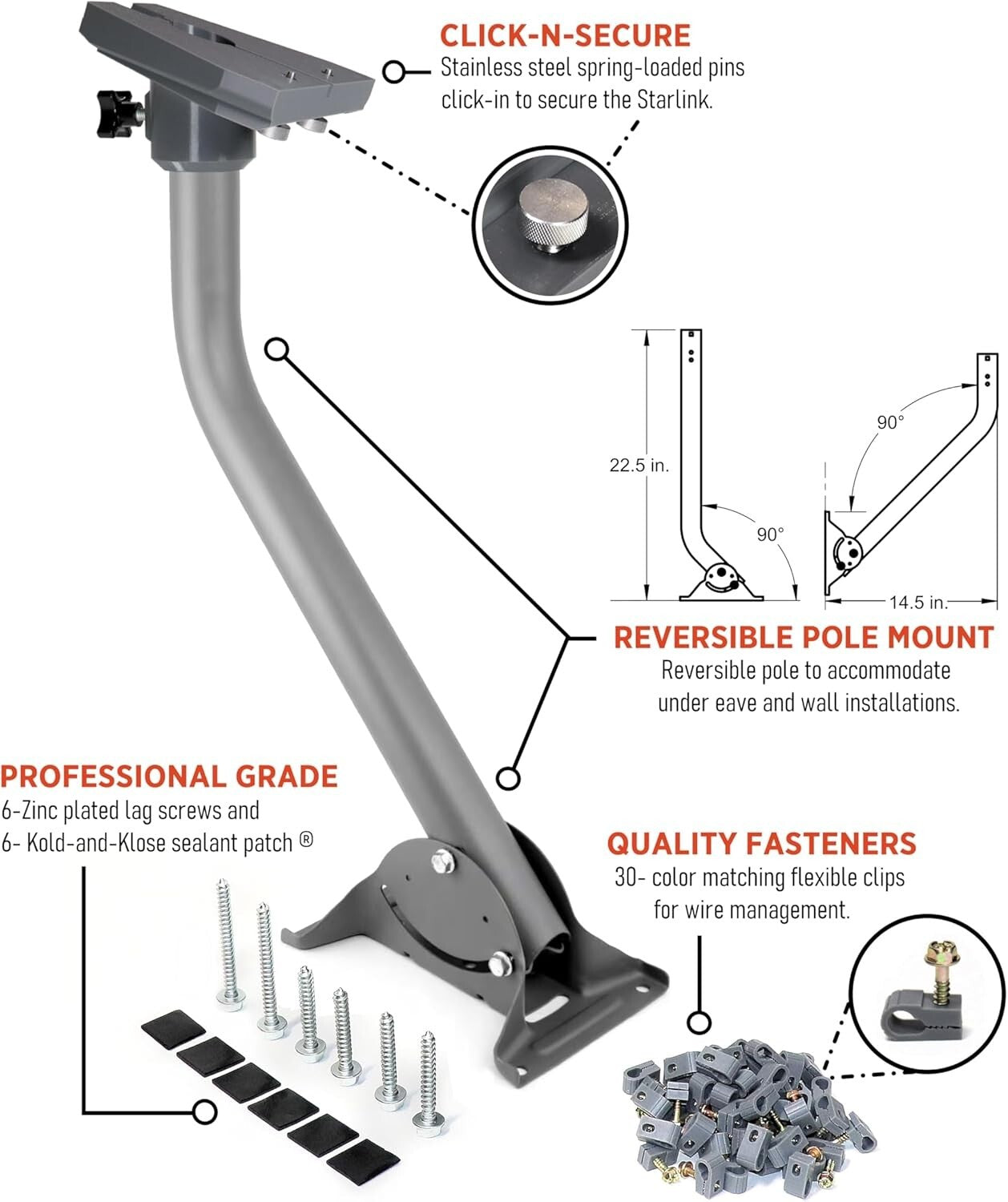 Elevated Gen3/V3 Starlink Mount Kit for Optimal Signal Reception - 22" Height