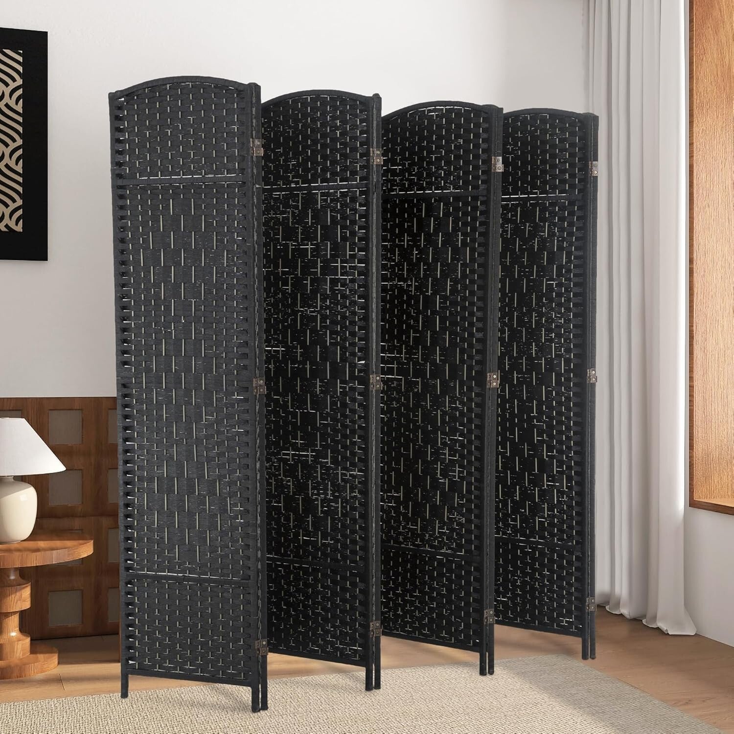 Elegant 8-Panel Room Divider - 6 Ft Black Portable Privacy Screen for Indoor Use