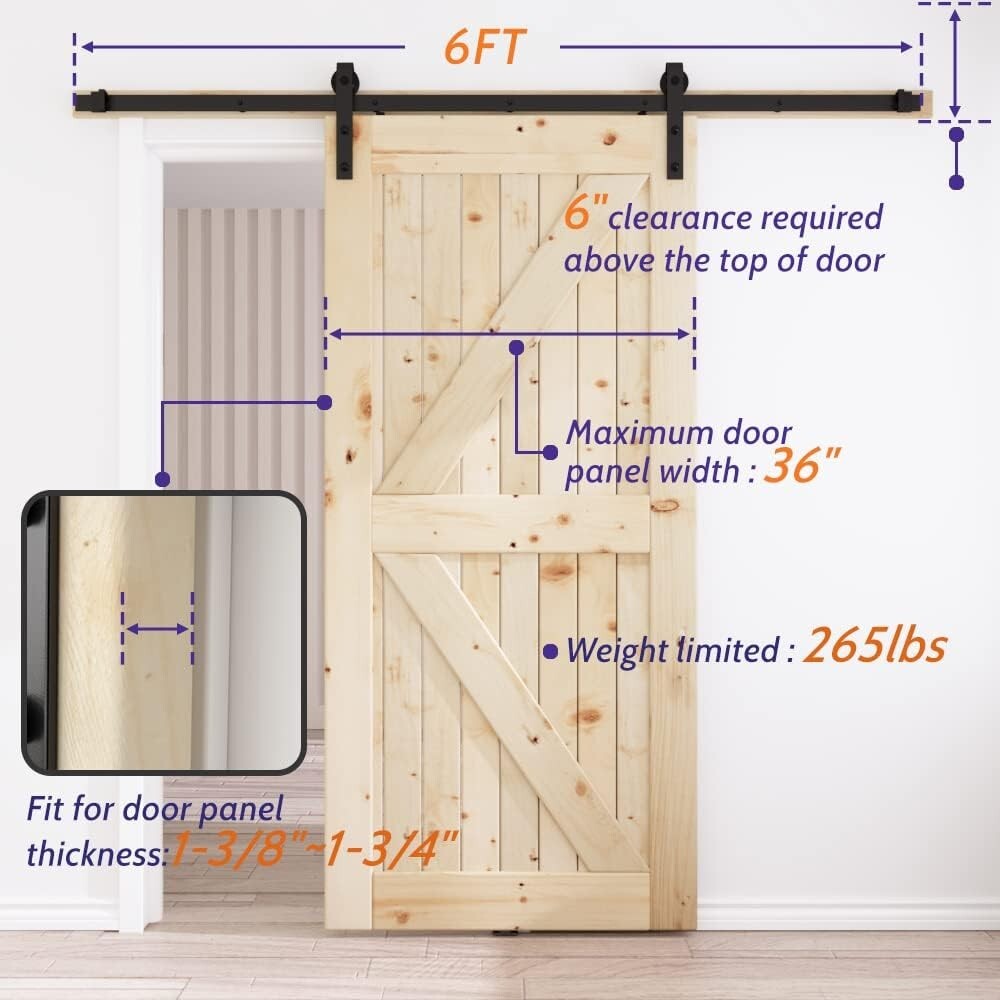 6FT Sliding Barn Door Hardware - Quiet, Smooth Operation, Easy Installation