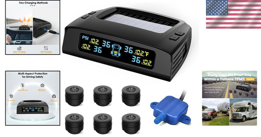 Advanced Solar TPMS for RV Trailers - 6 Sensors, 50ft Range, Energy Efficient