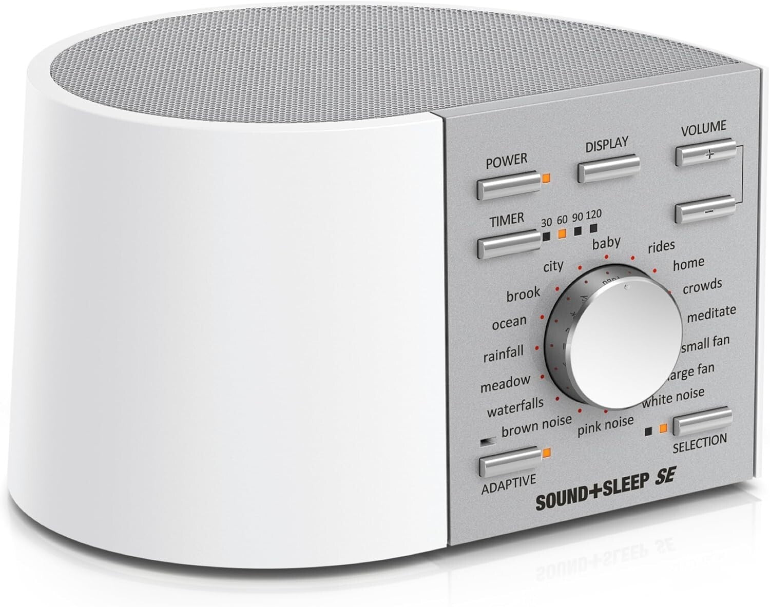 Compact White/Silver Noise Machine with Adaptive Sound Technology for Sleep Aid