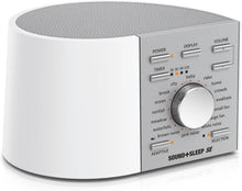 Load image into Gallery viewer, Compact White/Silver Noise Machine with Adaptive Sound Technology for Sleep Aid