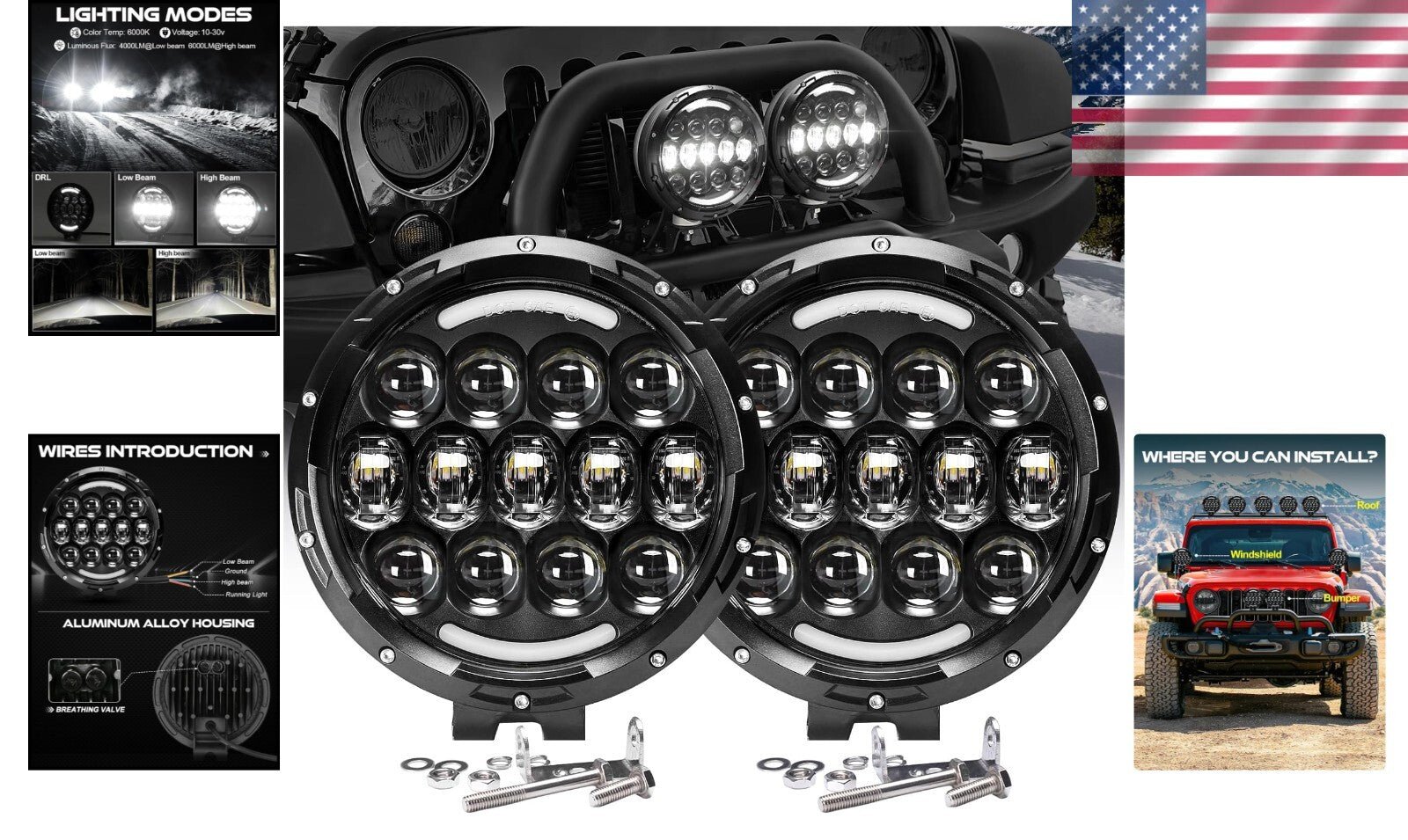 2 PCS 7-Inch Clear Lens LED Lights - Universal Compatibility for Trucks & ATVs