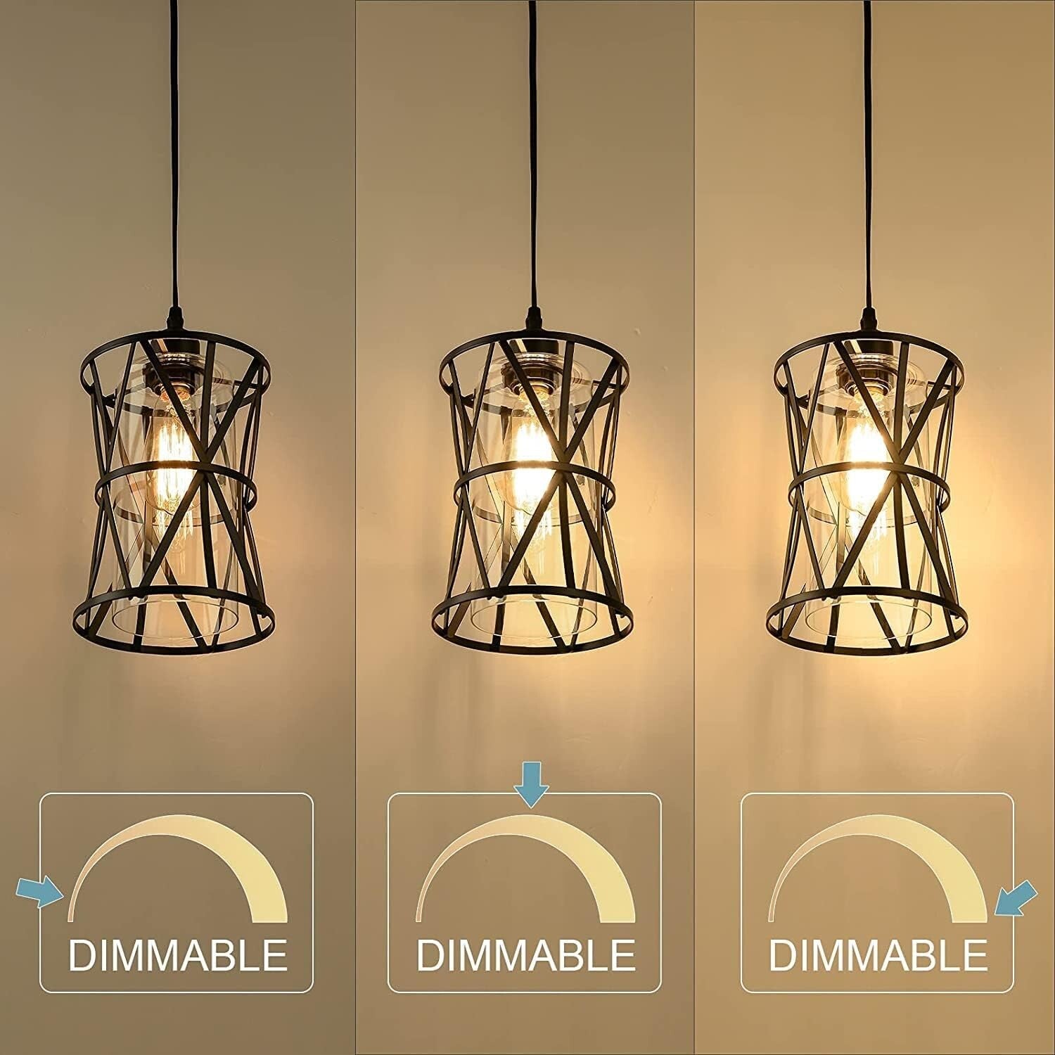 Elegant Farmhouse Plug-in Hanging Light for Dining Room & Kitchen - Dimmable