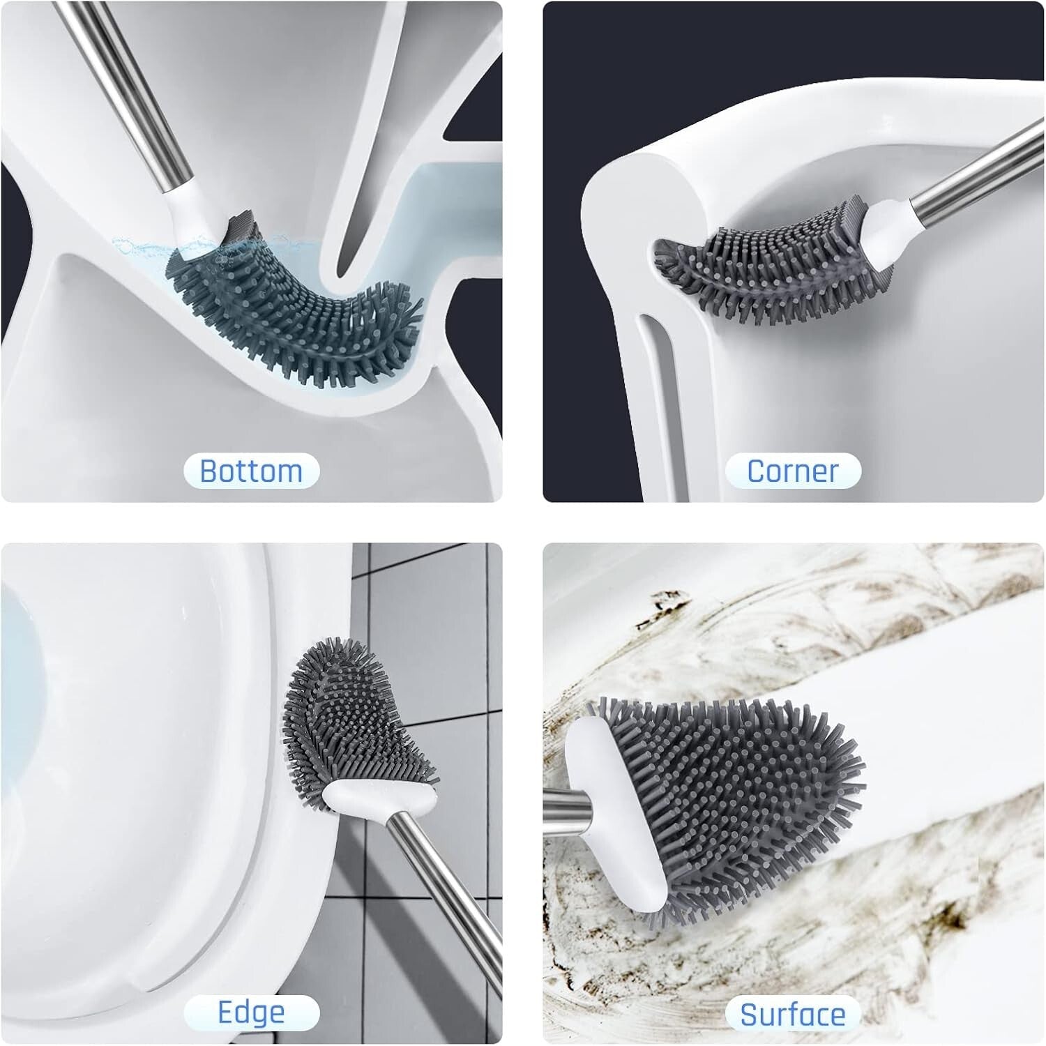 Flexible Silicone Toilet Brush with Stainless Steel Holder - Modern Cleanliness