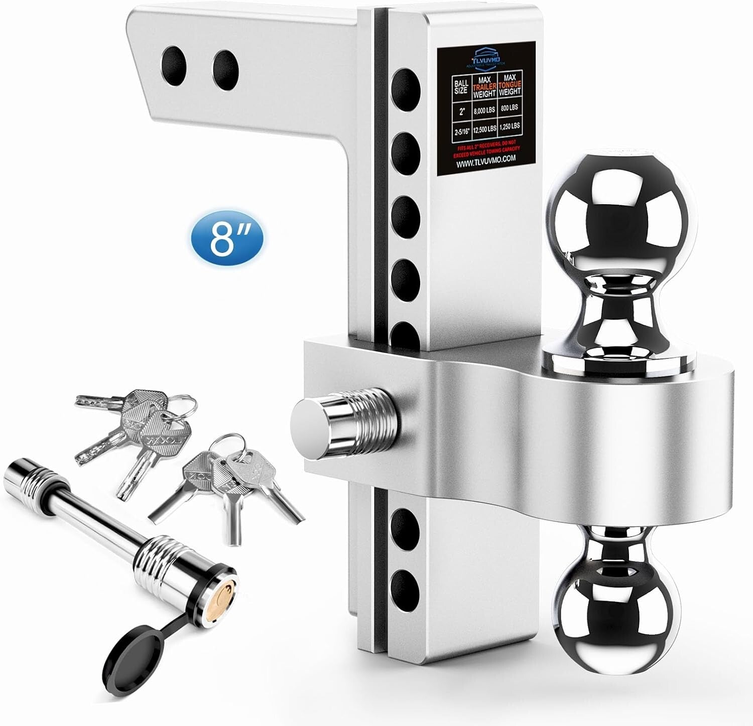 Versatile Adjustable Drop Hitch for 2" Receivers - Towing Capacity 12,500 lbs