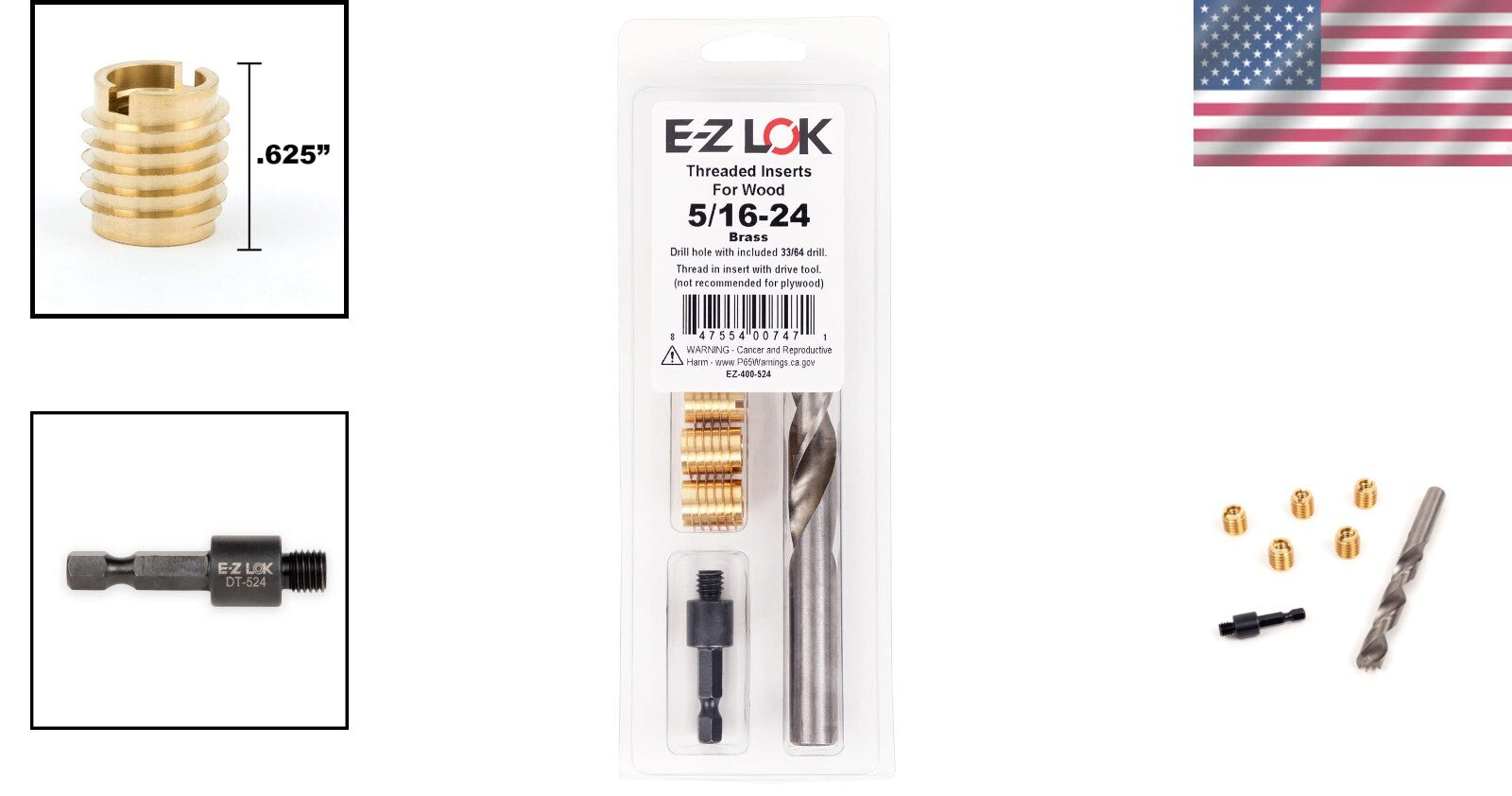 400-524 Threaded Inserts for Wood - Complete Kit with Drill & Driver Tools