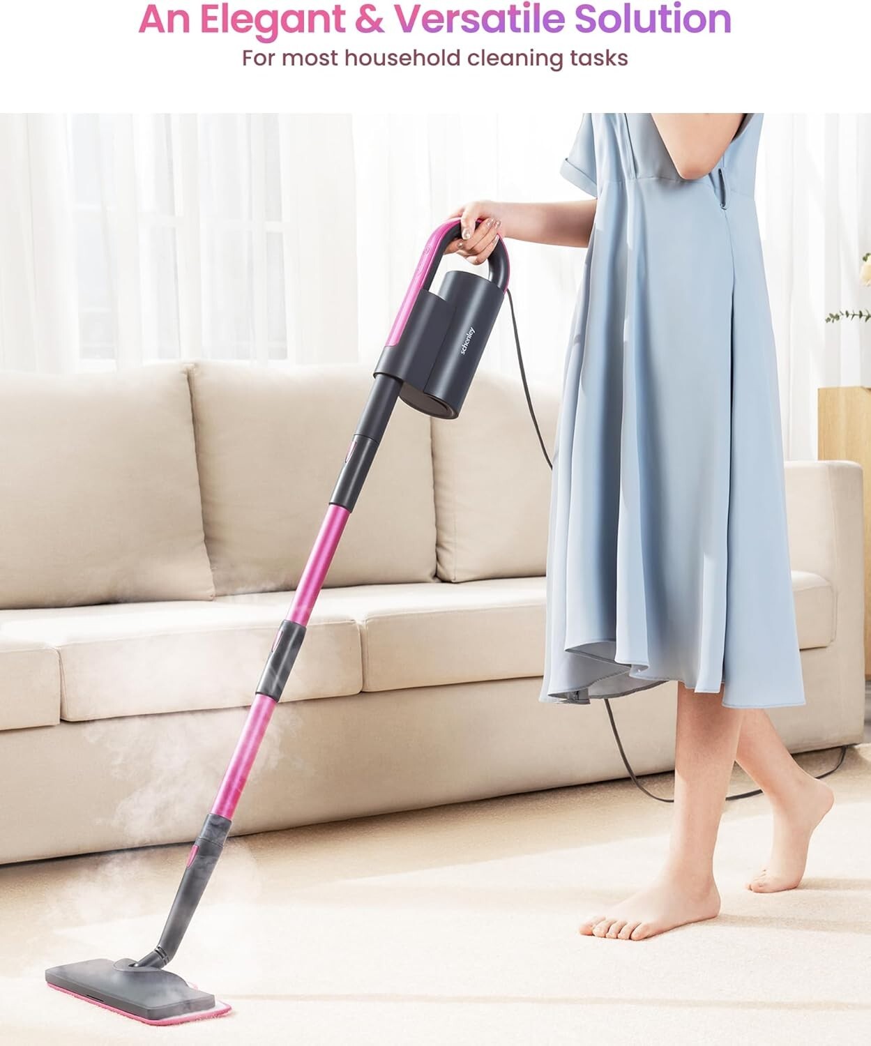 Chemical-Free 7-in-1 Steam Mop with Swivel Head & Washable Microfiber Pads