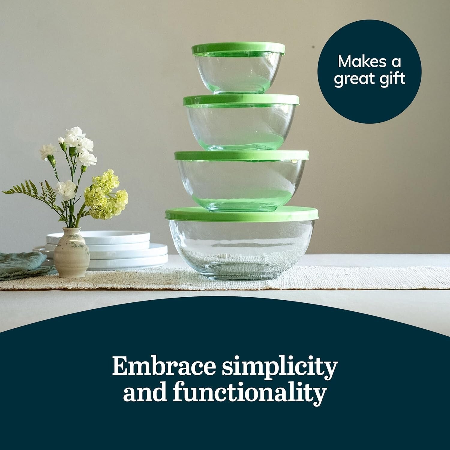 Multi-Size Glass Mixing Bowl Set with Lids - Perfect for Baking and Storage