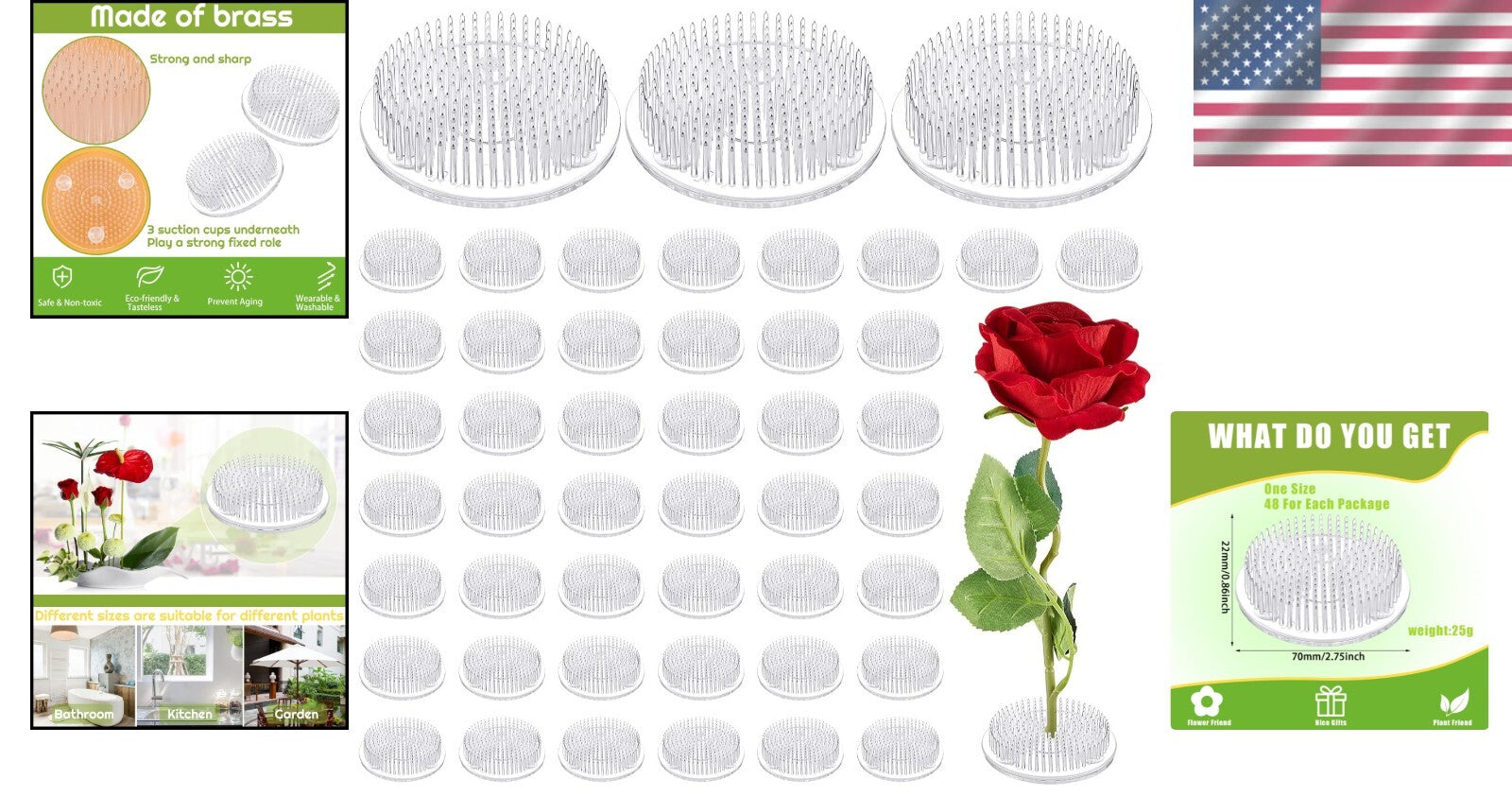 Lightweight Plastic Flower Frog Pins - 48 Pack for Beautiful Flower Displays