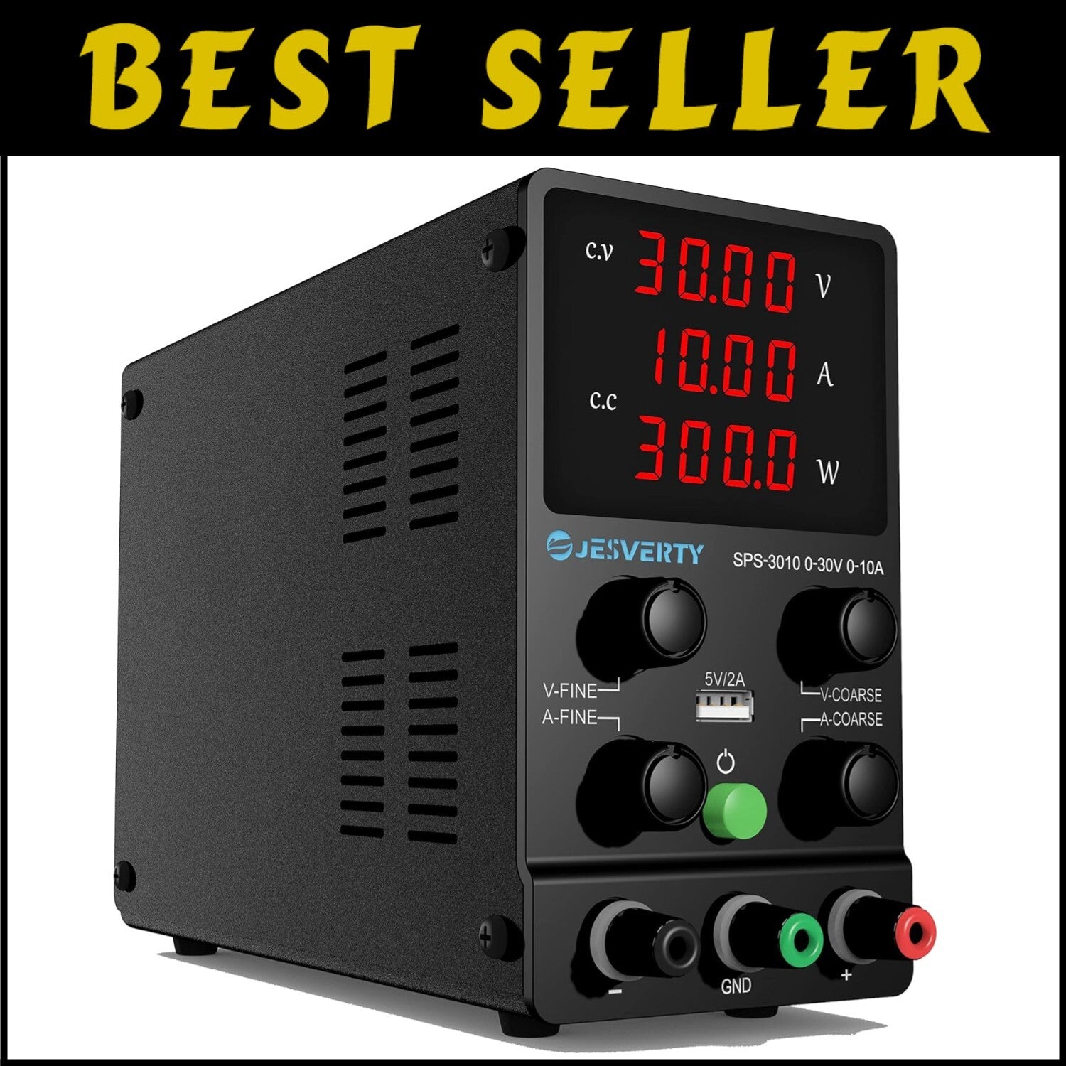 Lightweight 0-30V 10A Power Supply with 4-Digit Display & Coarse/Fine Adjustment
