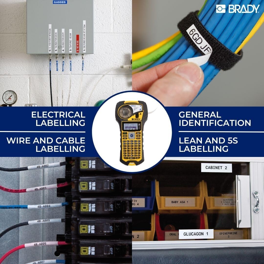 Compact Yellow/Black Label Printer with Adjustable Font & Quick Start Guide
