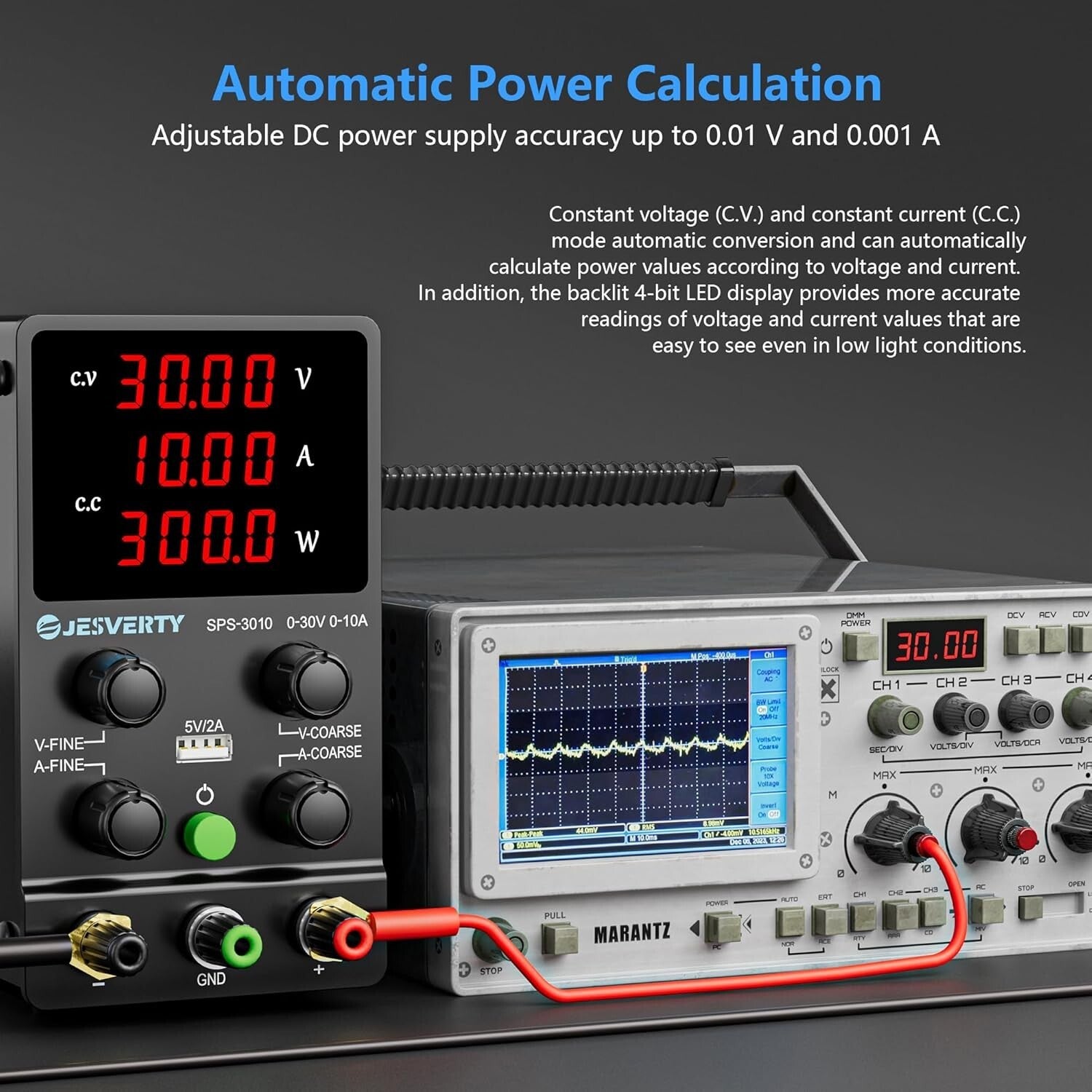 Lightweight 0-30V 10A Power Supply with 4-Digit Display & Coarse/Fine Adjustment