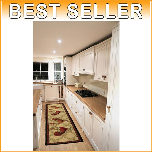 French Country Rooster Motif Kitchen Runner Rug - 23" x 7' Slip Resistant Style