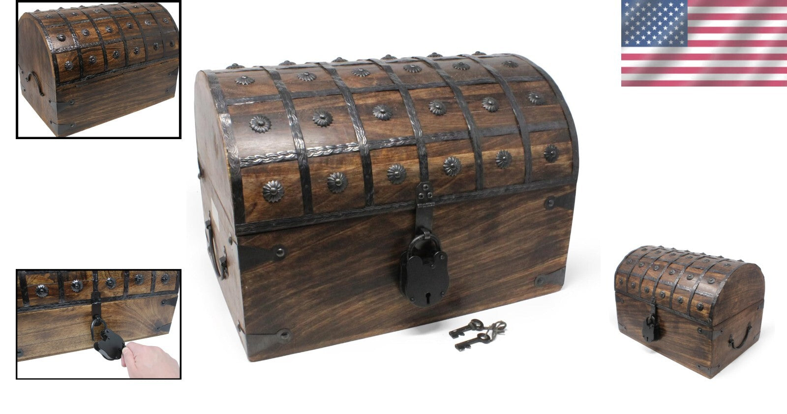 X-Large Pirate Treasure Chest with Iron Lock – Handcrafted Wooden Storage Box