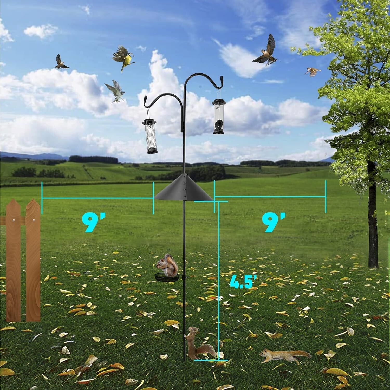 Durable 90-Inch Squirrel Baffle Bird Feeding Station - Includes 2 Feeders