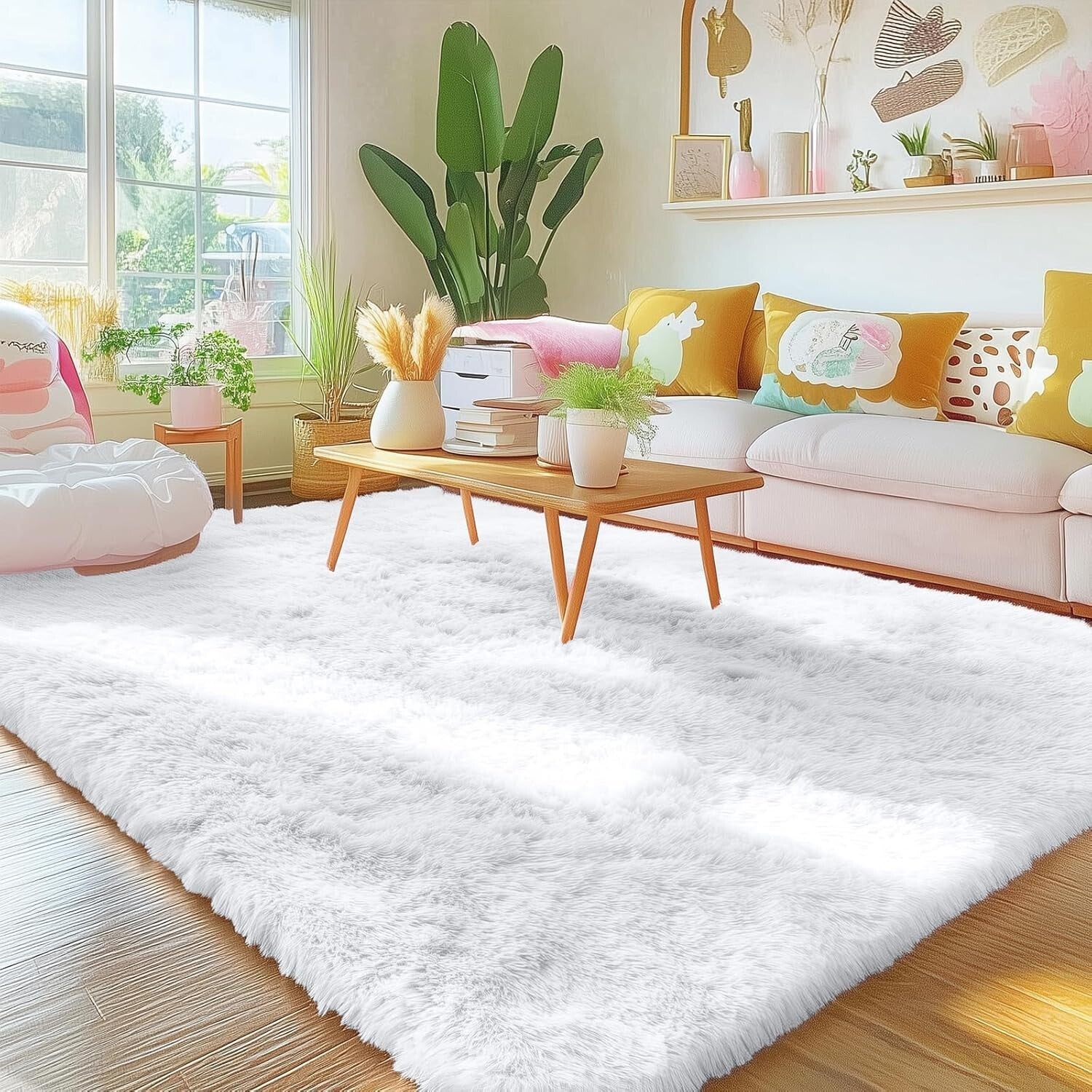 5x8 Machine Washable Soft Shag Area Rug - Cozy White Carpet for Home Decor