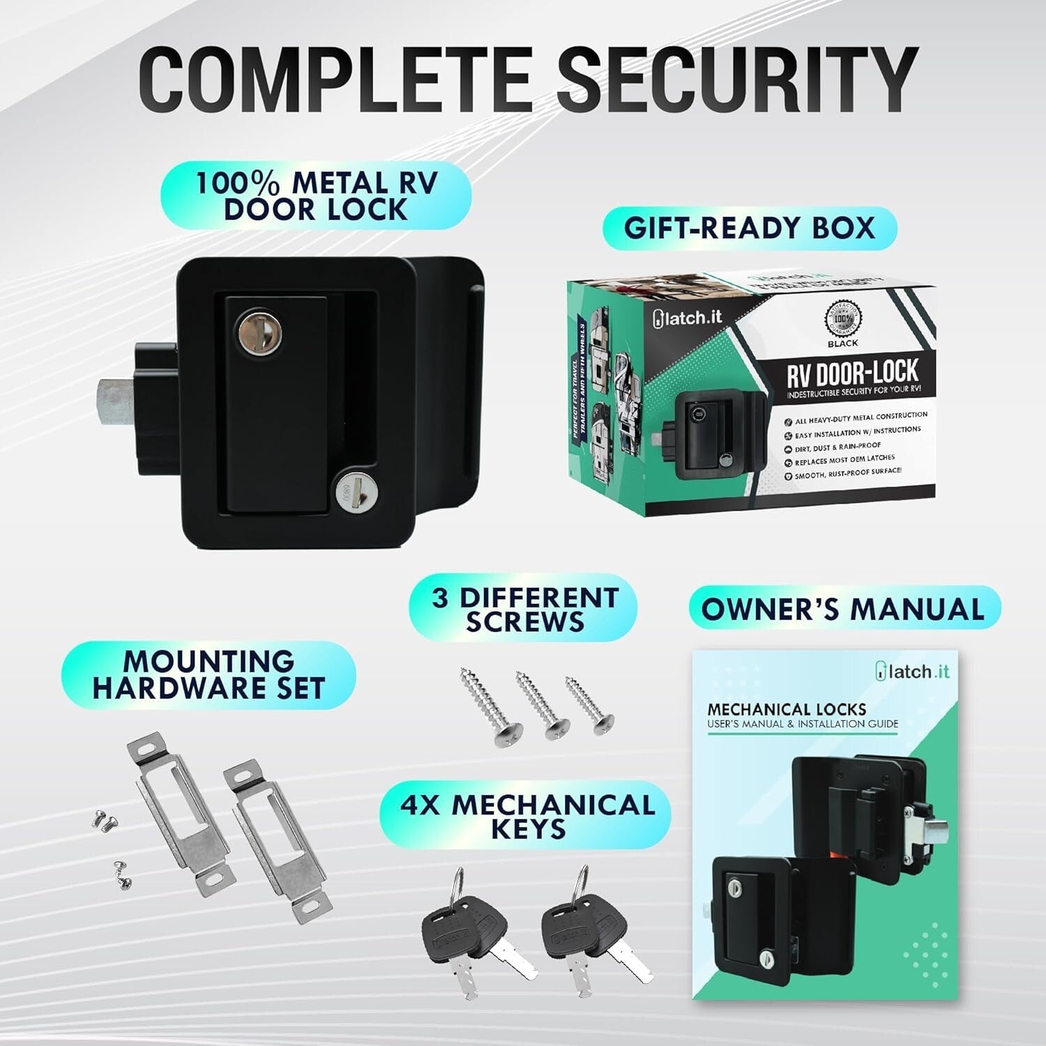 All-Metal RV Door Handle & Latch Kit - Secure Replacement with Lifetime Warranty