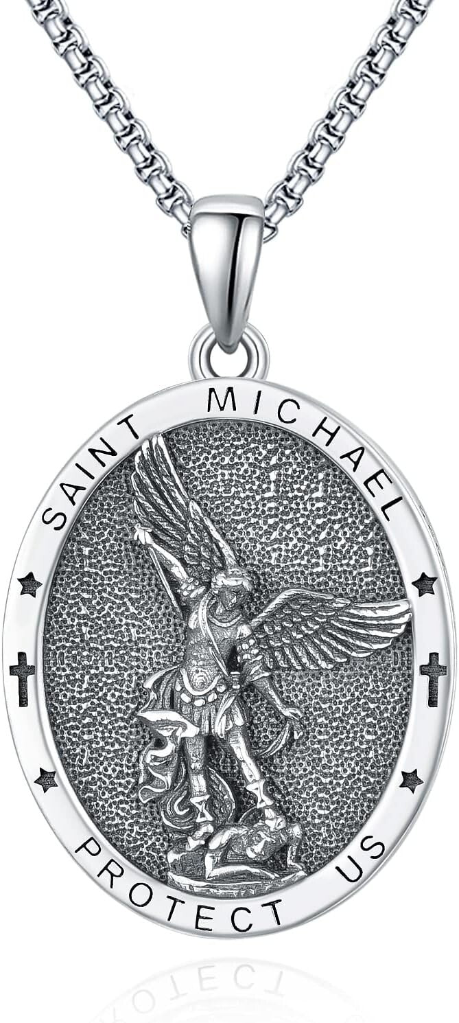 Adjustable S925 Sterling Silver Saint Michael Necklace with Protective Design