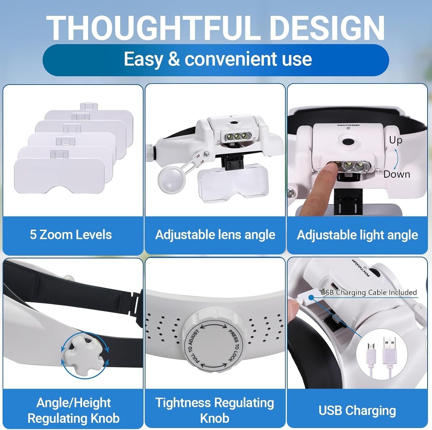 Hands-Free Head Magnifier with 1X-14X Magnification - Perfect for Jewelry Making