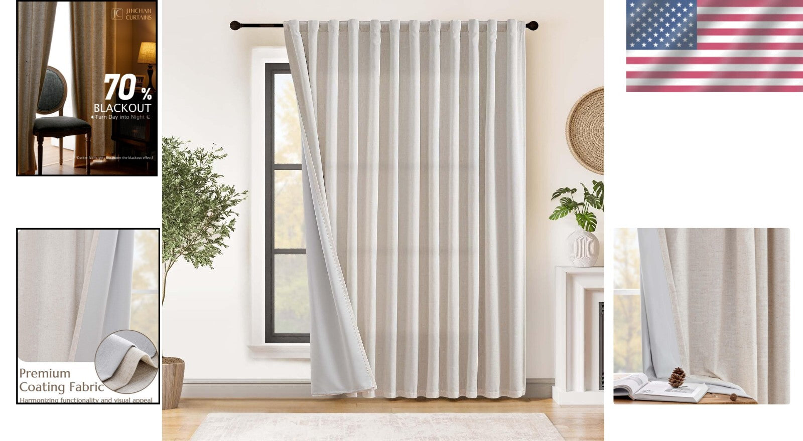 Chic 100x84 Linen Blackout Curtains with Gray Light-Blocking, Easy Hang Design