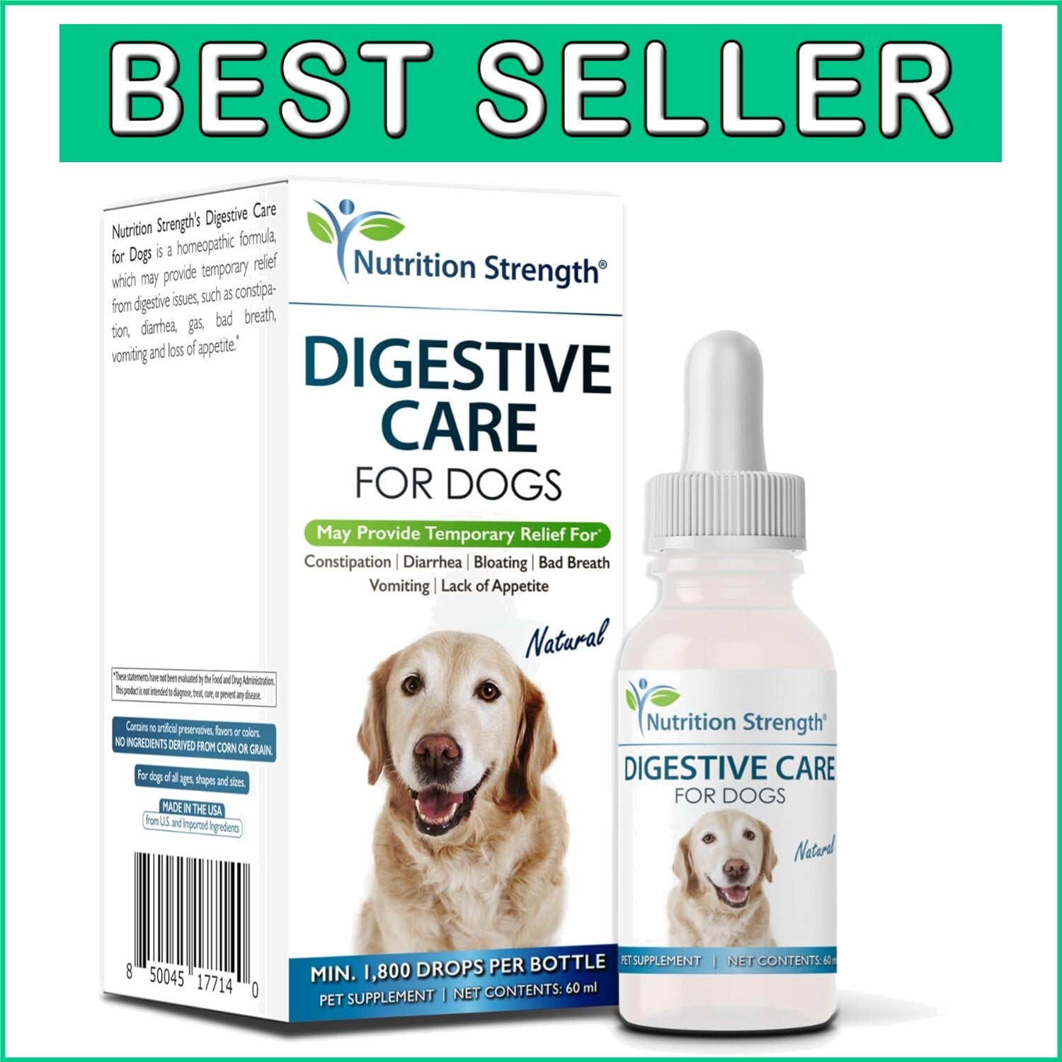 Premium Natural Dog Digestive Care - Relief for Bloating, Diarrhea & Bad Breath