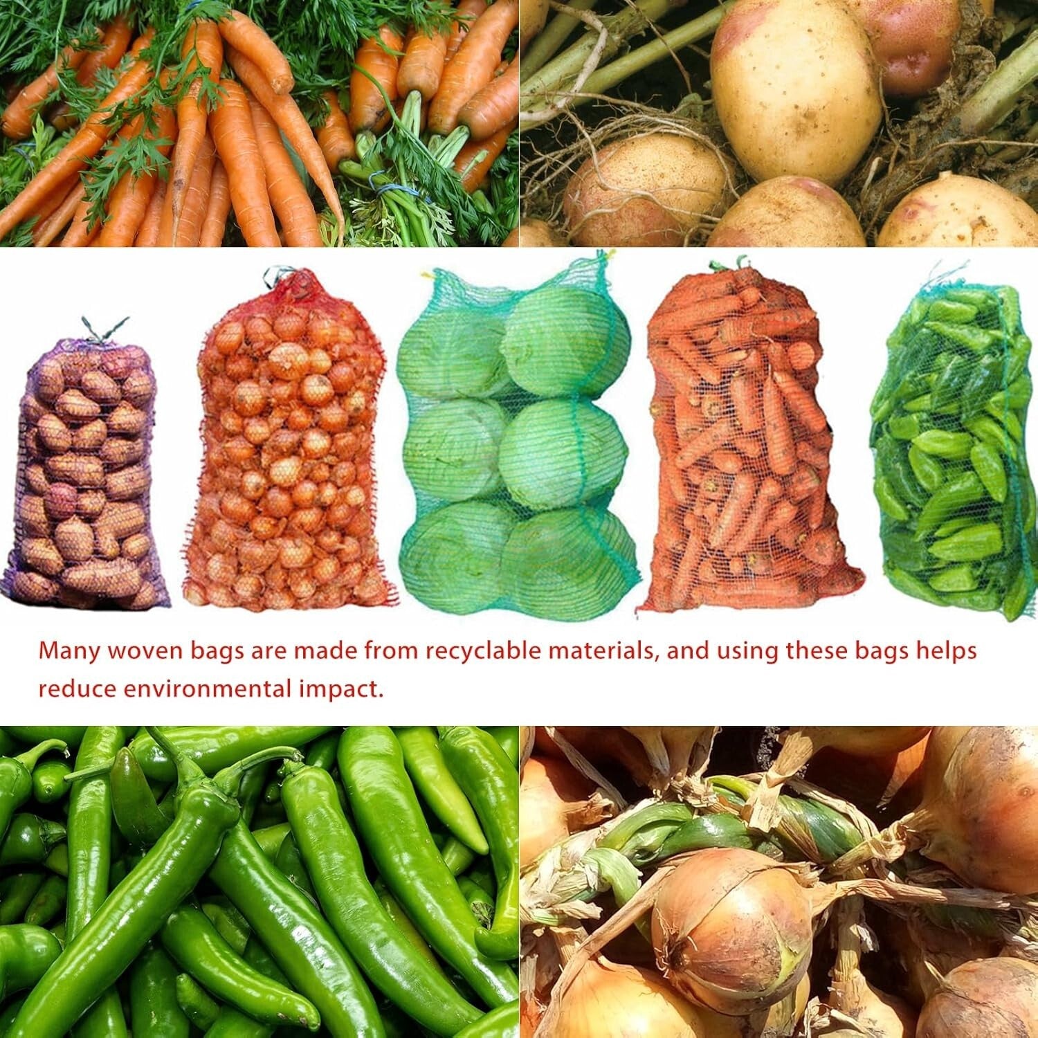 Bulk 300 Red Mesh Storage Bags – Ideal for Onions, Potatoes & Produce Freshness