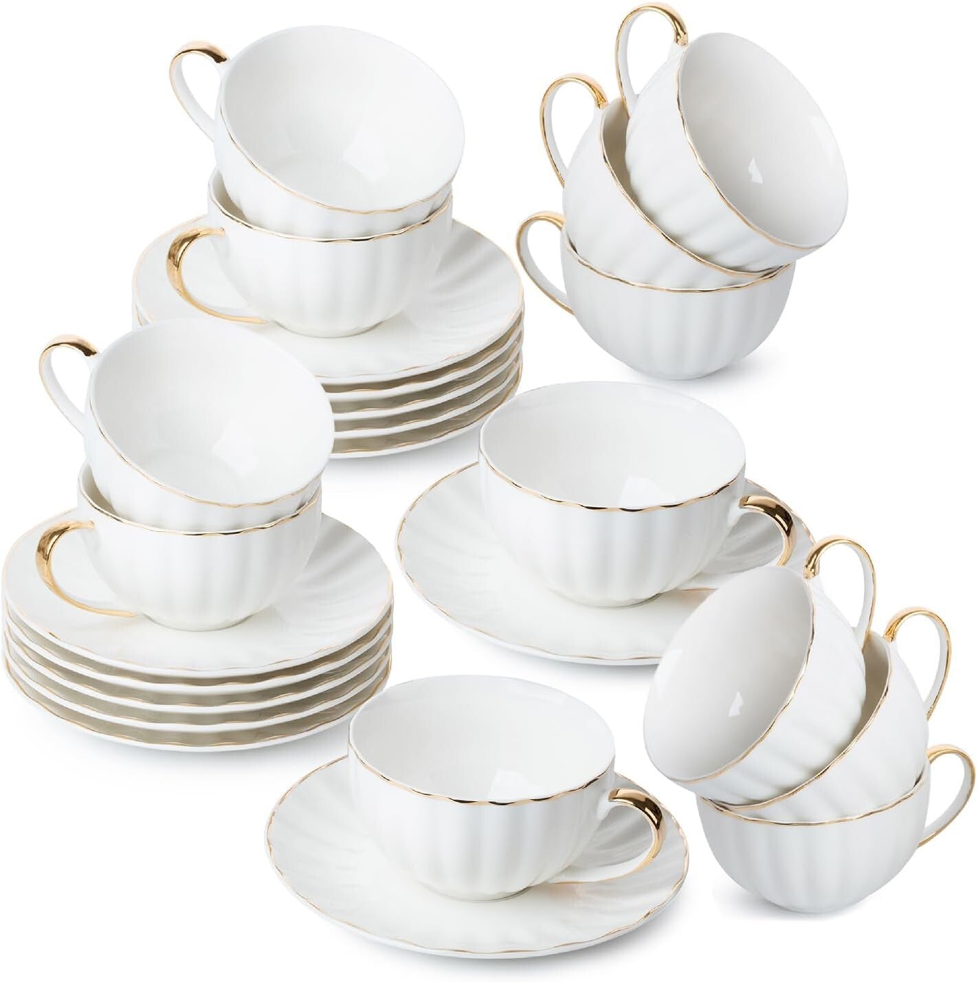 Premium 12-Cup Porcelain Tea Cup Set with Gold Accent - Perfect for Tea Lovers
