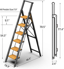 Load image into Gallery viewer, 6 Step Lightweight Aluminum Folding Ladder for 12 Ft Ceilings - Safe &amp; Stylish