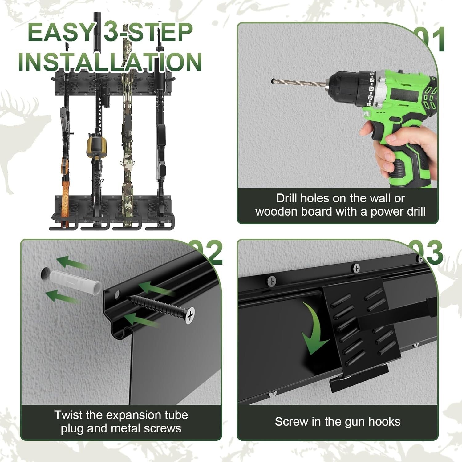 Durable Steel Wall-Mounted Gun Rack - Adjustable Display for Shotguns & Rifles