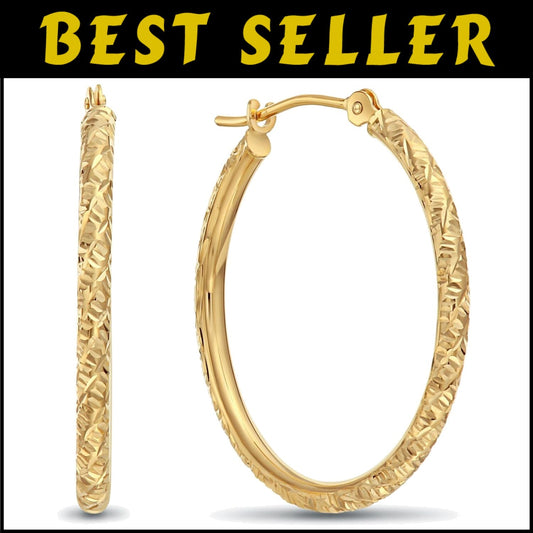 Timeless 14K Gold Diamond-Cut Hoop Earrings - Perfect for Every Occasion, 1''