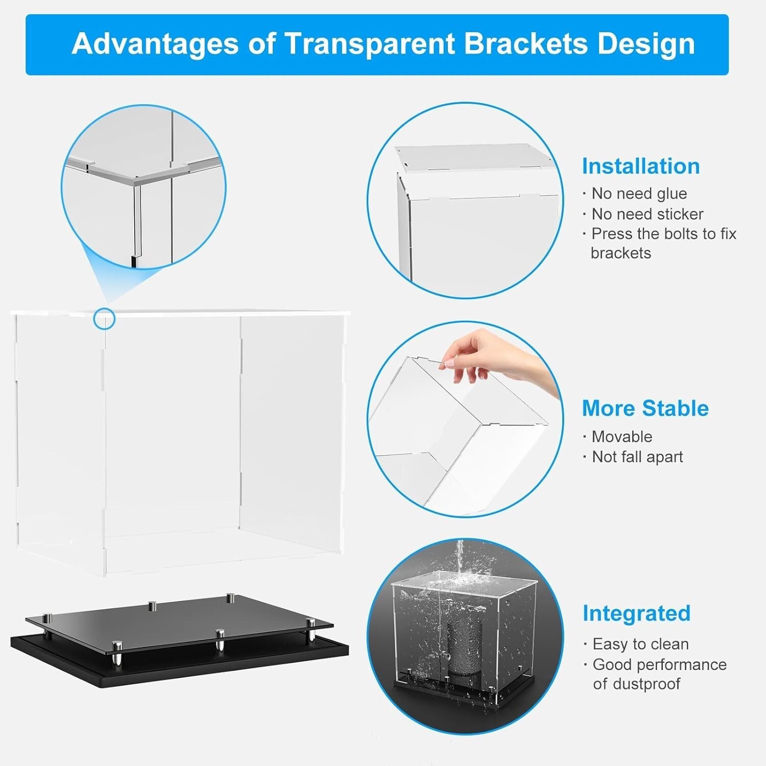 13.3'' Clear Acrylic Glove Display Case Holder with Fixed Bracket for Stability