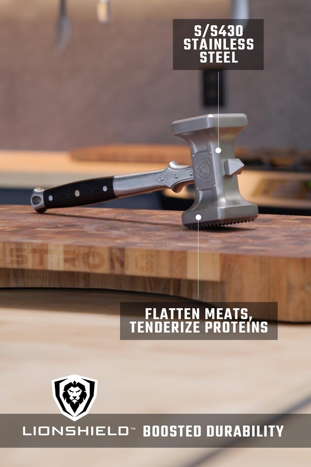 Extra-Large Meat Tenderizer with Dual-Sided Functionality - High-Carbon Steel