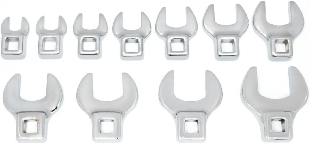 Durable 11-Piece SAE Crowfoot Wrench Set - Polished Chrome for Mechanics