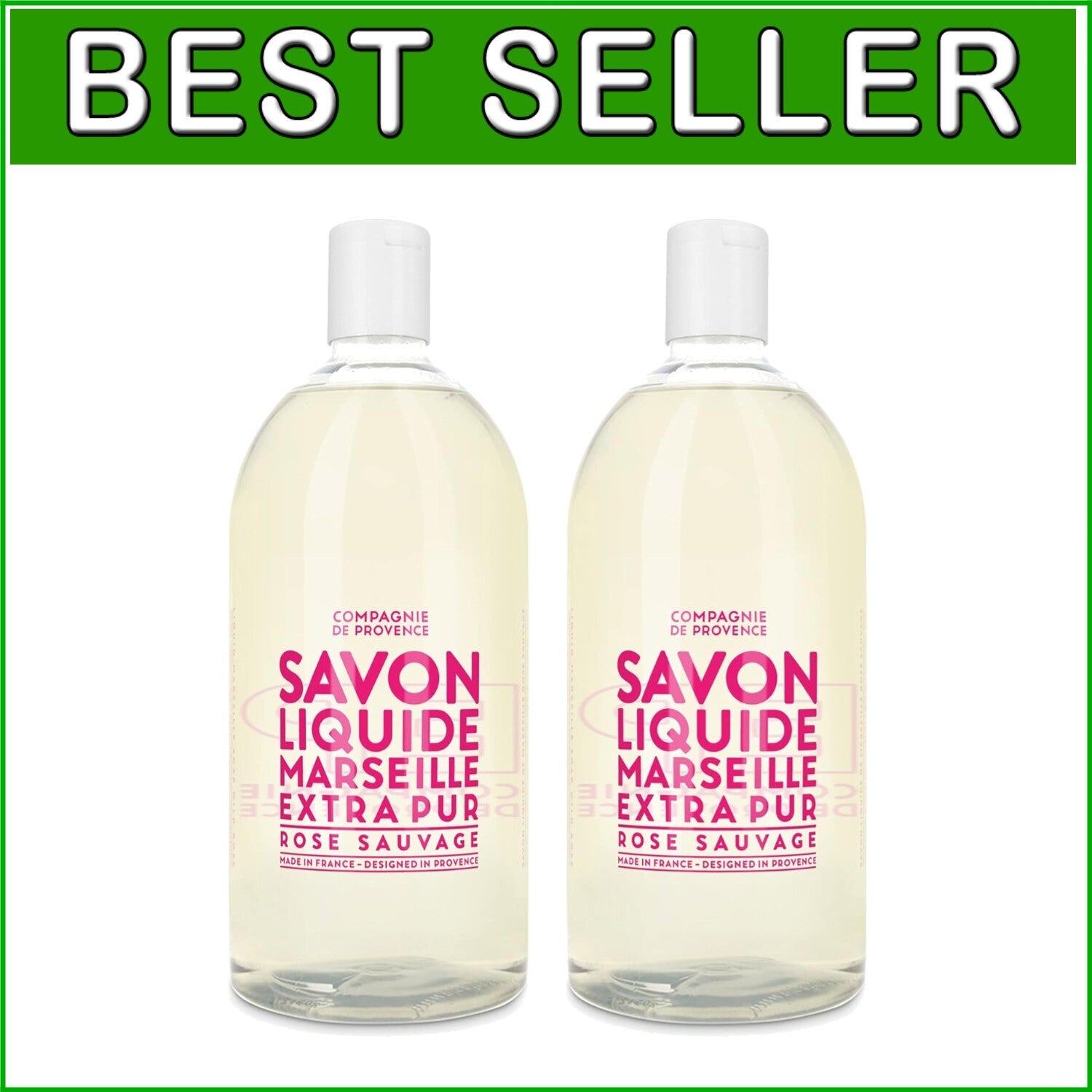Savon de Marseille Wild Rose Refillable Liquid Soap Set - 2 x 33.8 Fl Oz Bottles