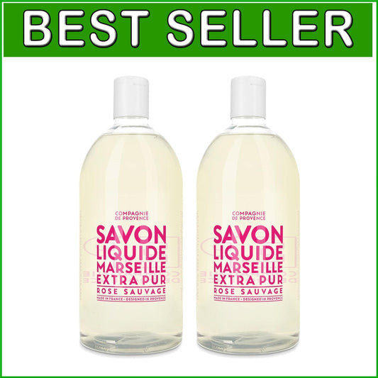 Savon de Marseille Wild Rose Refillable Liquid Soap Set - 2 x 33.8 Fl Oz Bottles