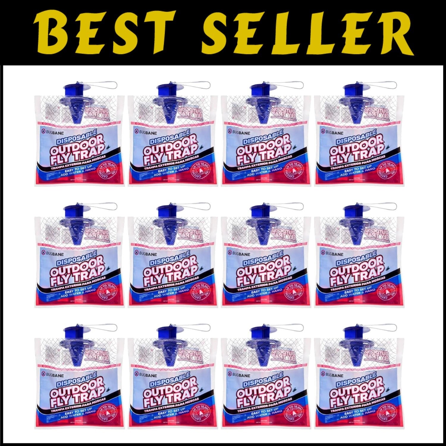 Easy Setup Fly Trap Bags - 12 Non-Toxic Hanging Lures for Outdoor Pest Control