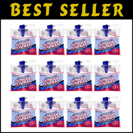 Easy Setup Fly Trap Bags - 12 Non-Toxic Hanging Lures for Outdoor Pest Control