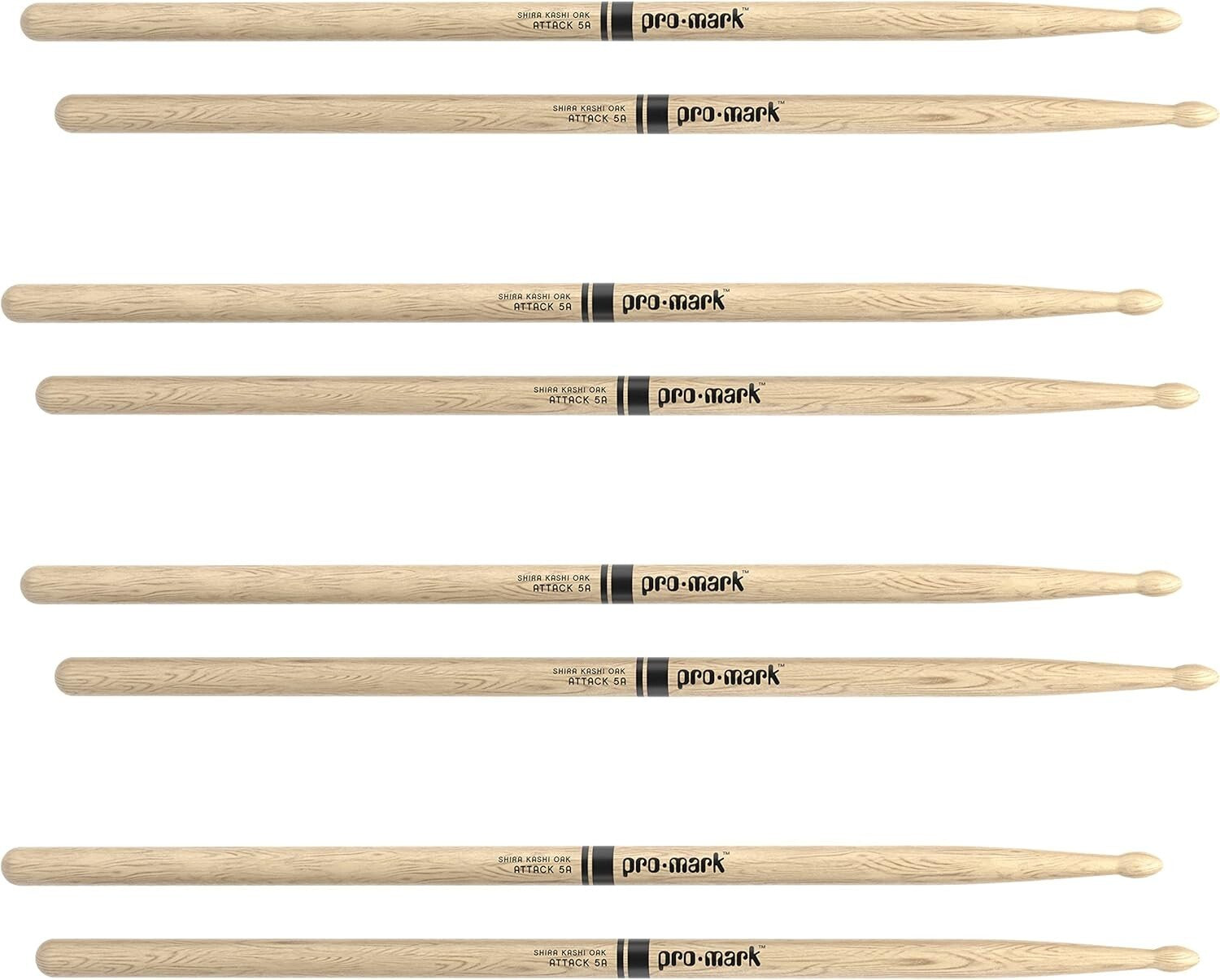 5A Shira Kashi Oak Drumsticks - 4 Premium Pairs with Oval Tip, Buy 3 Get 1 Free
