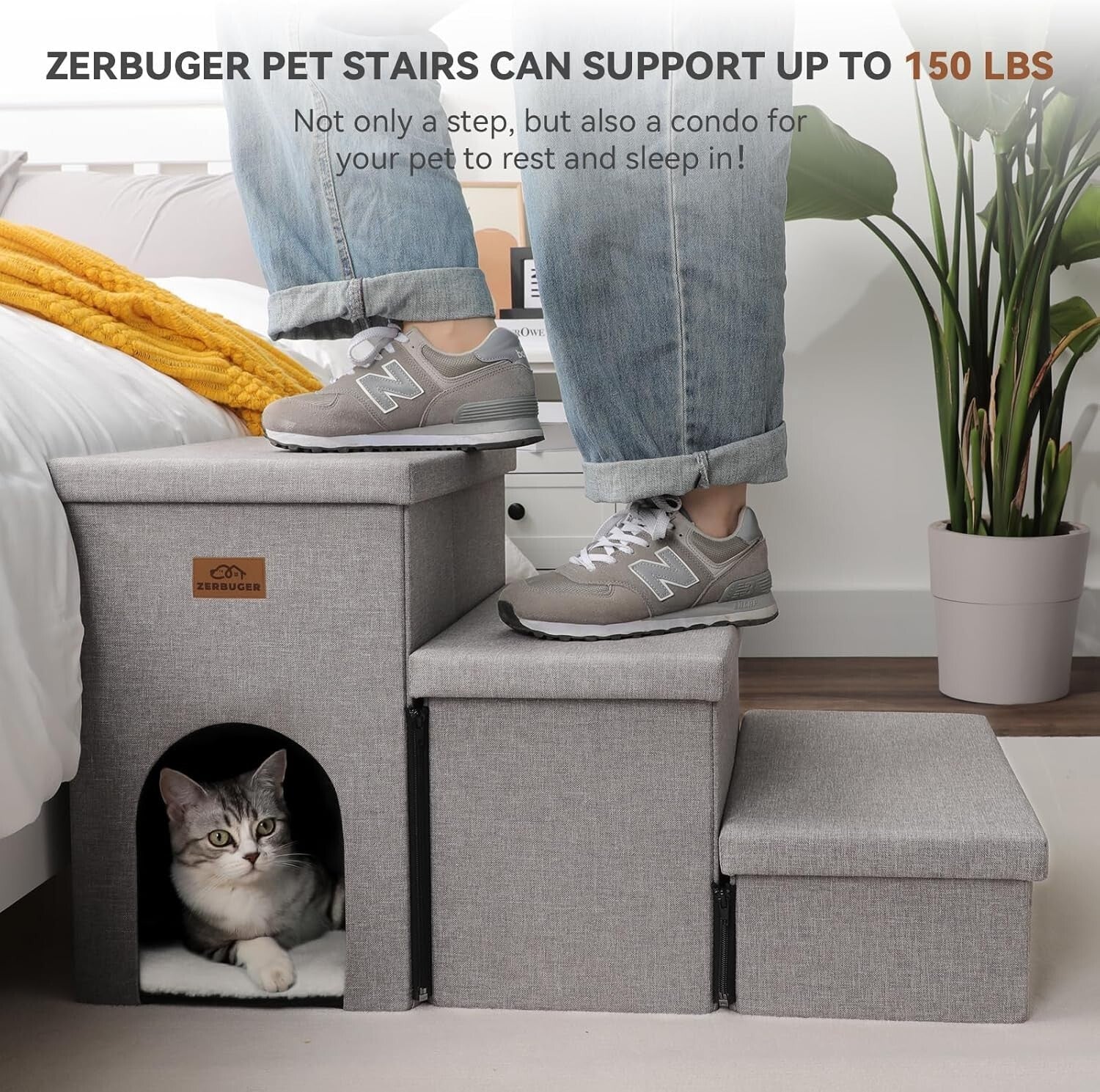 Wide Smok Gray Pet Steps - 3 Steps for High Beds & Cars, Up to 200 lbs Capacity