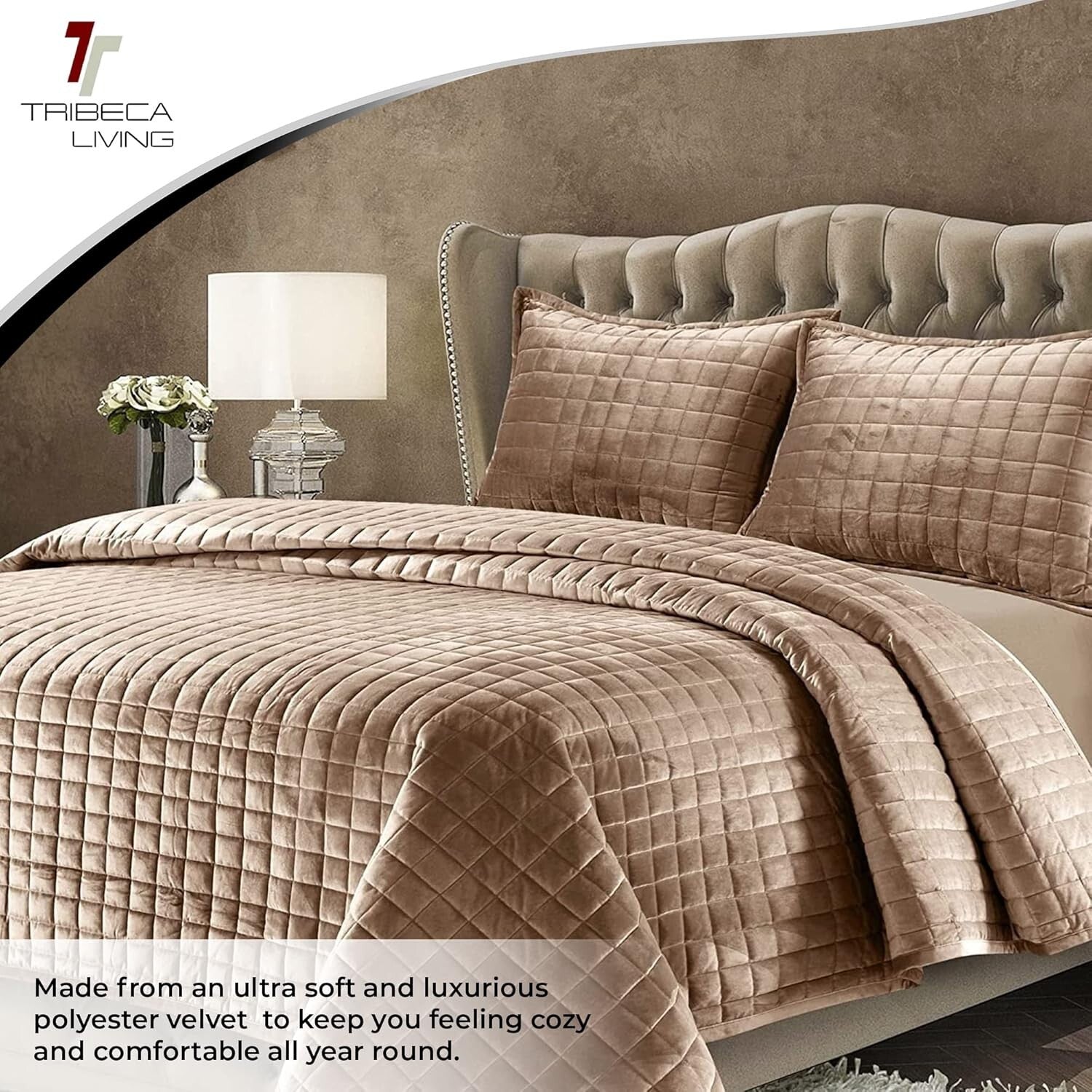 Contemporary King Velvet Bedding Set - Oversized Comforter & Matching Shams