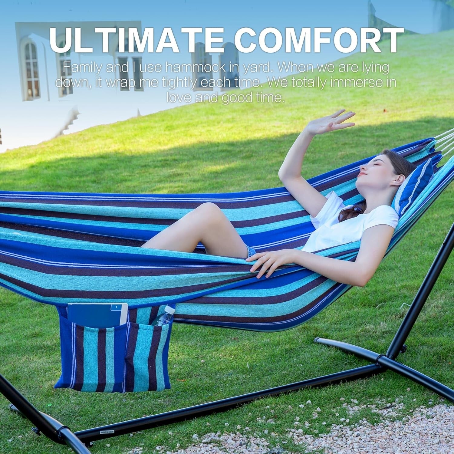 Brazilian-Style Double Hammock with Steel Stand - 450 lb Capacity & Easy Setup