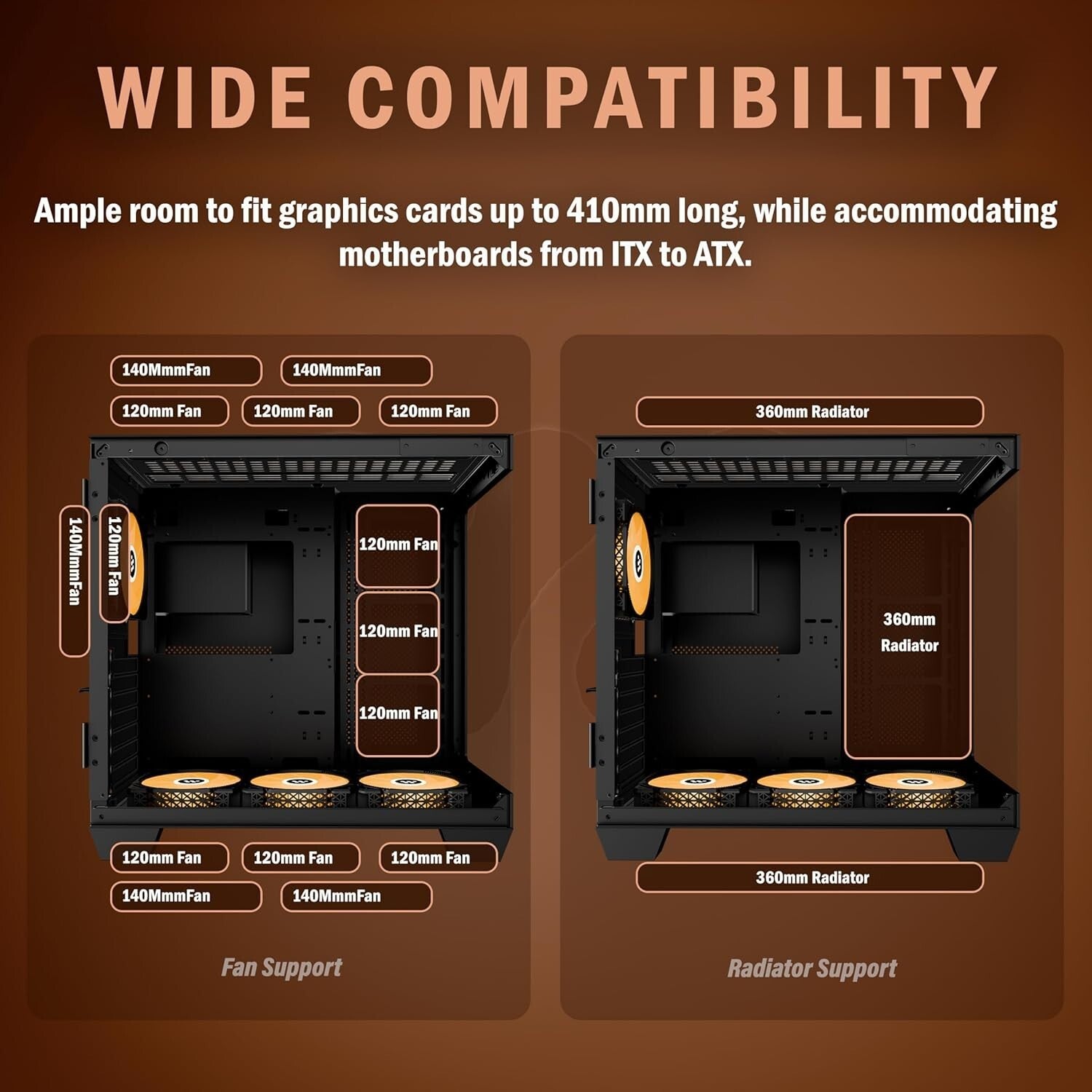 Efficient Mid-Tower Gaming Case: 9 ARGB Fans, Dual Glass, 360mm Radiator Support